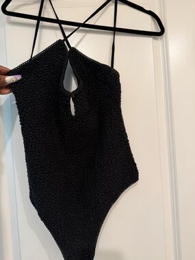 Free People Black Textured Keyhole One-Piece 🔥 size S